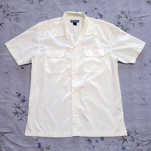 Kenneth Cole Reaction Vintage Button Short Sleeve White Silky Shirt Men Lg/Med